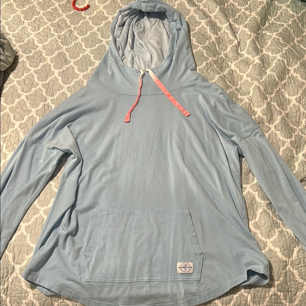 Southern Tide Sky Blue Hoodie with Coral Drawstring